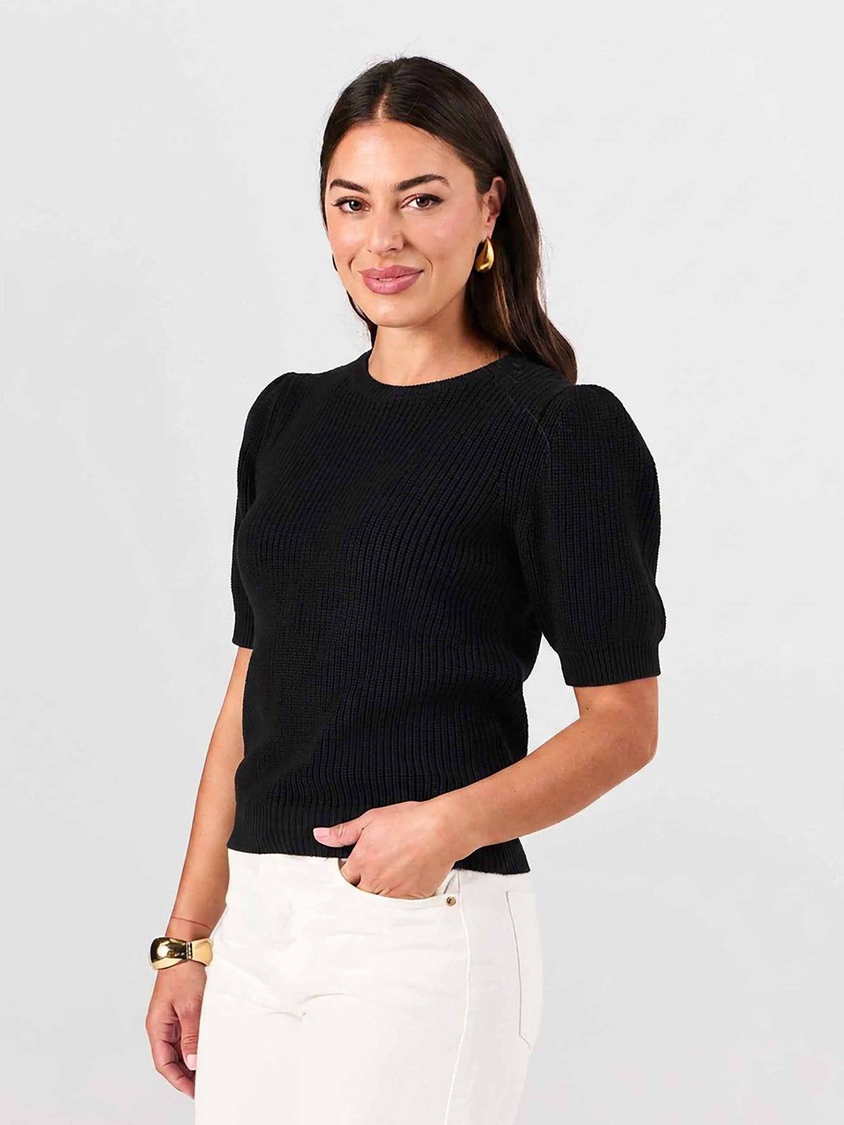 Claire Cotton Knit Top - Black