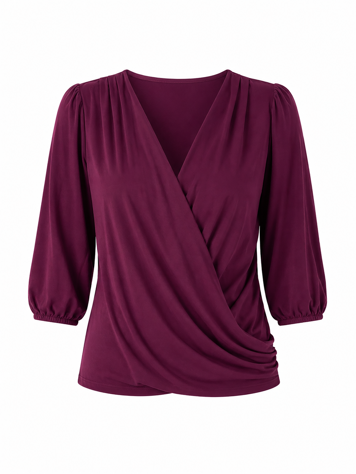 Athena 7/8 Sleeve Drape Top - Ruby