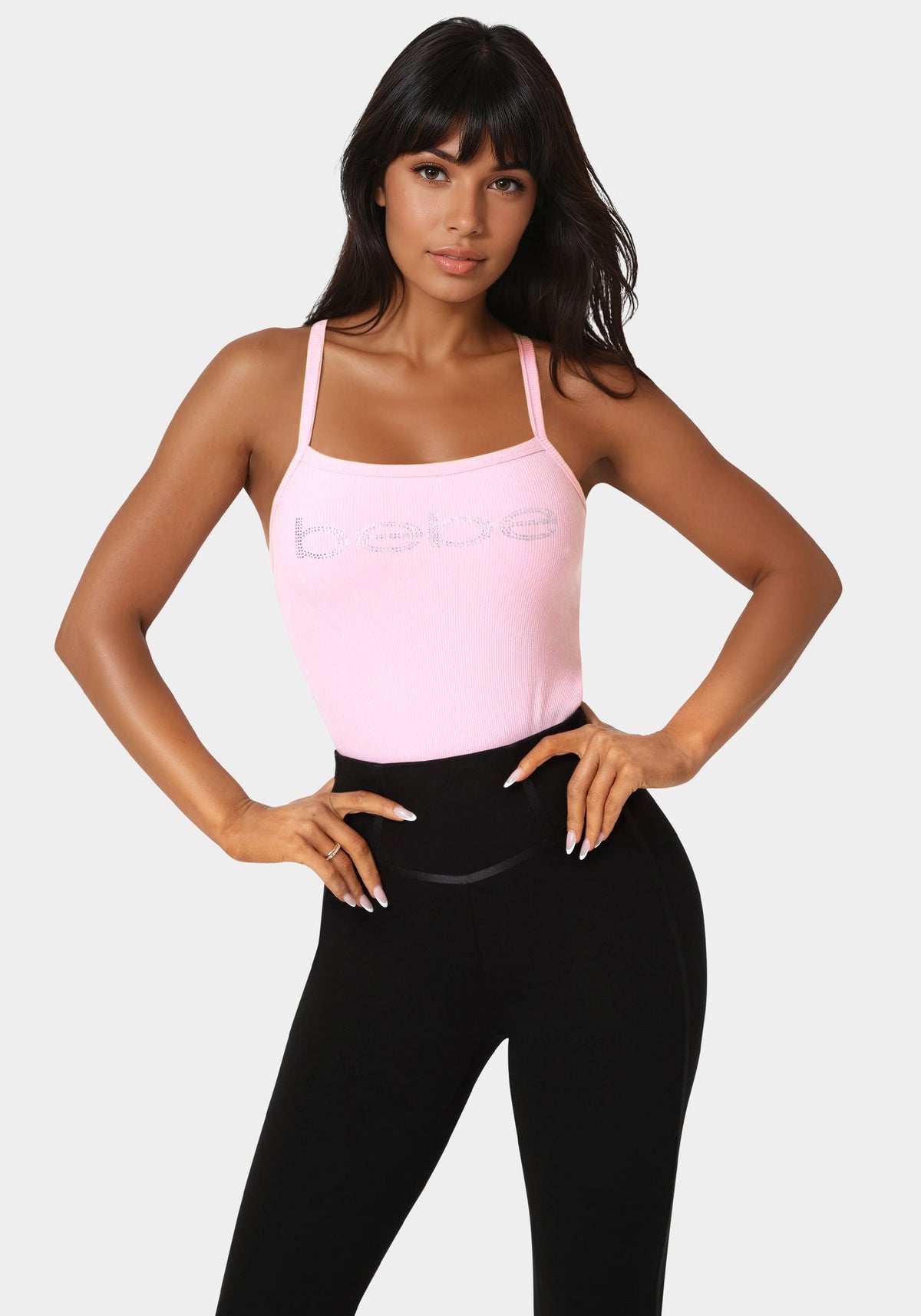 Bebe Logo Racer Back Rib Tank
