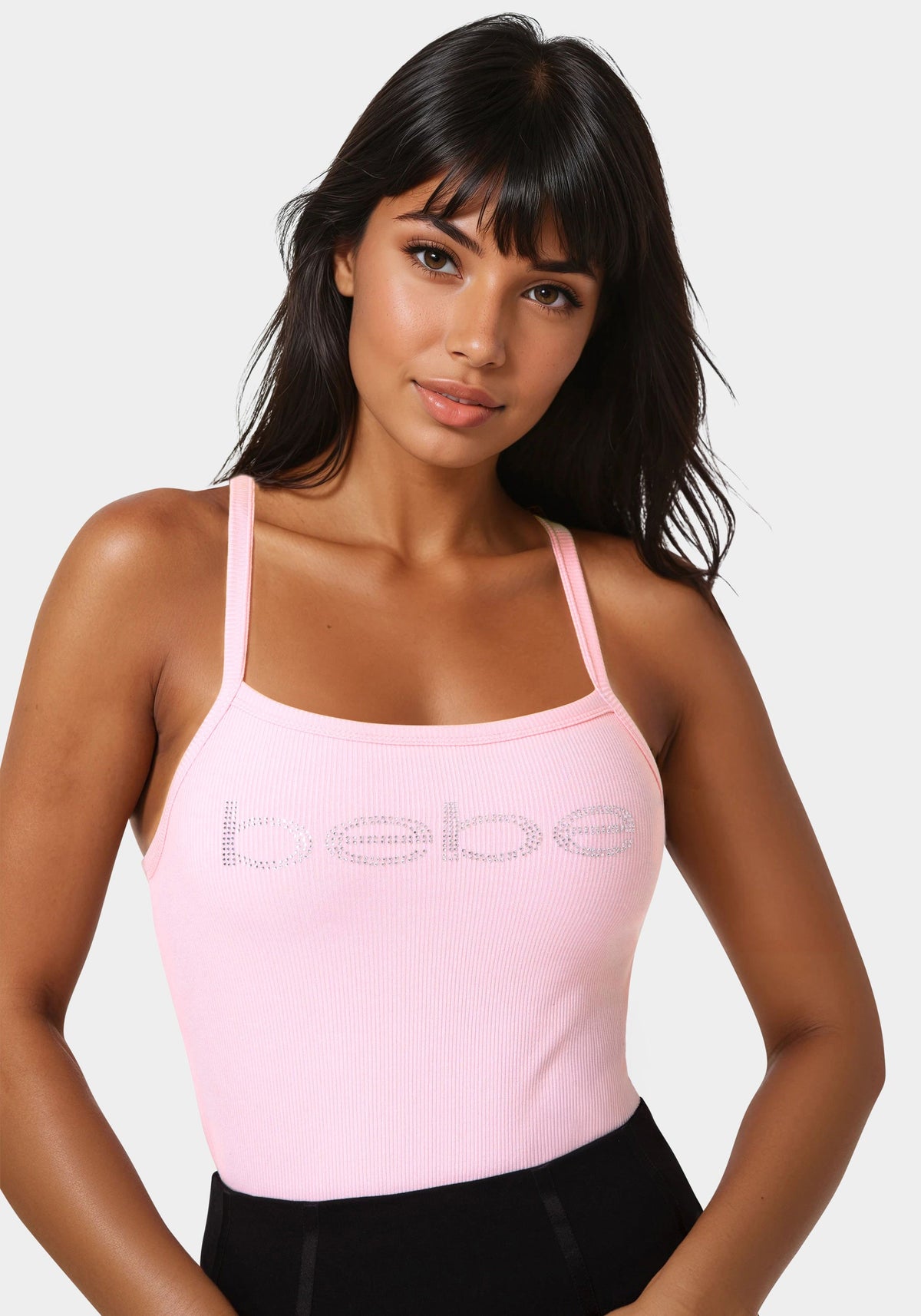 Bebe Logo Racer Back Rib Tank