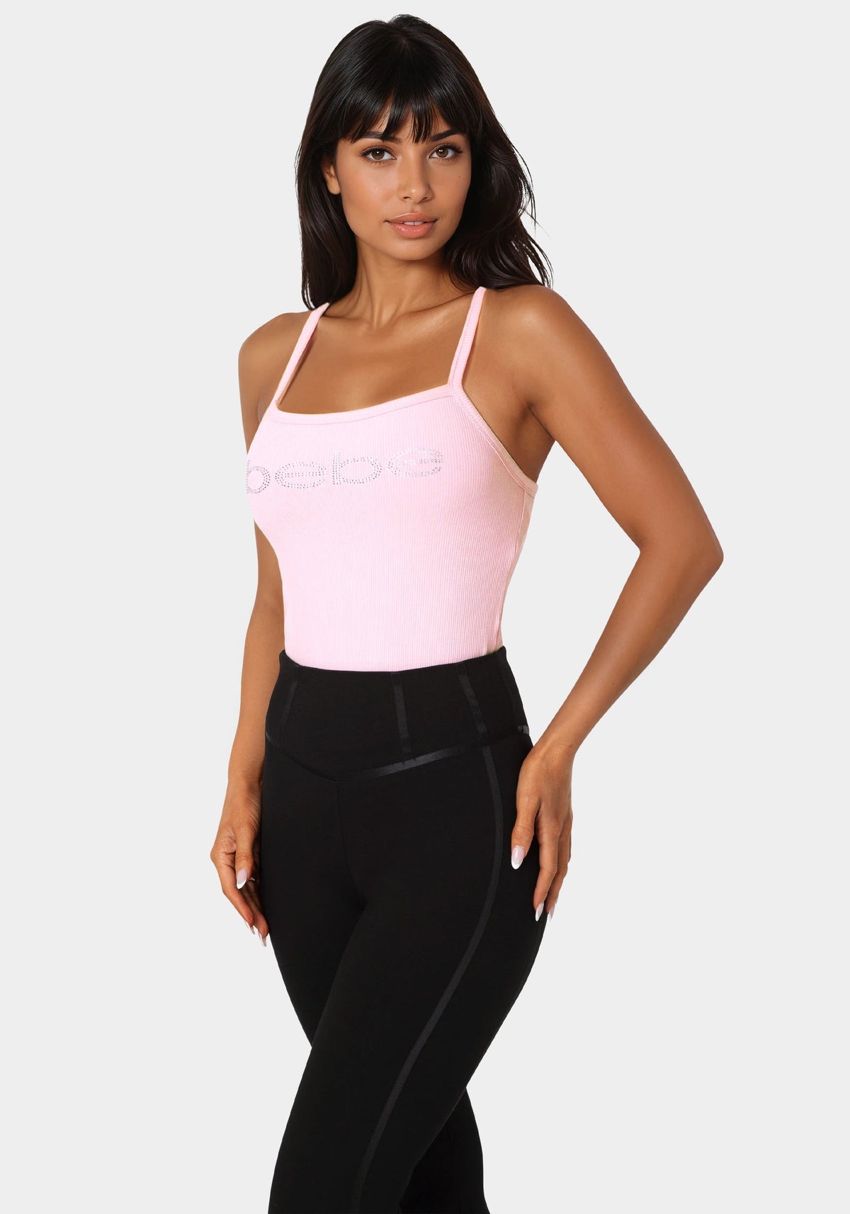 Bebe Logo Racer Back Rib Tank