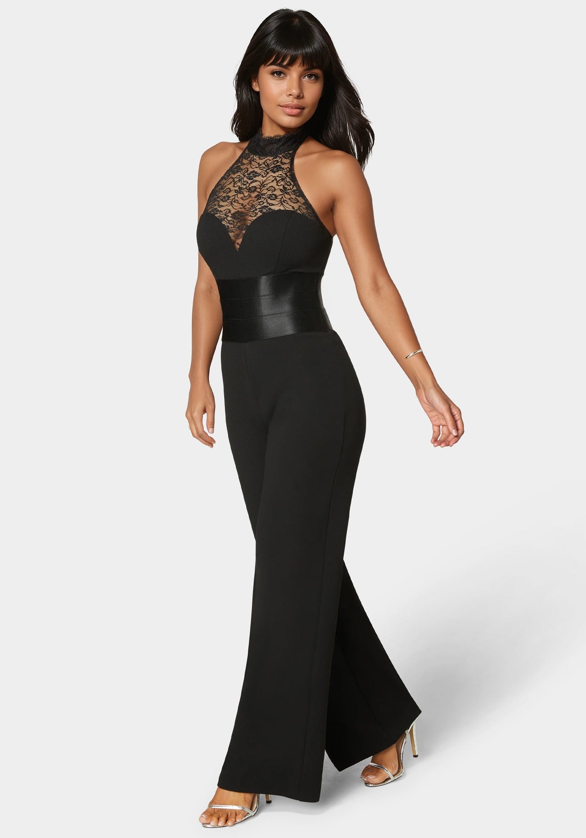 Lace Piecing  Straight Flared Leg Jumpsuit