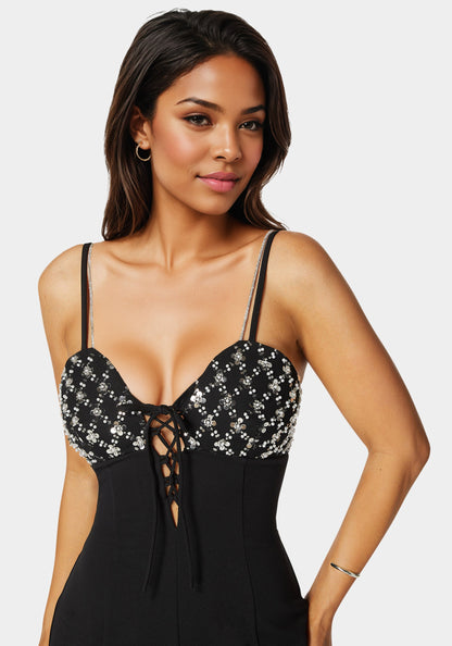 Embellished Detail Knit Romper
