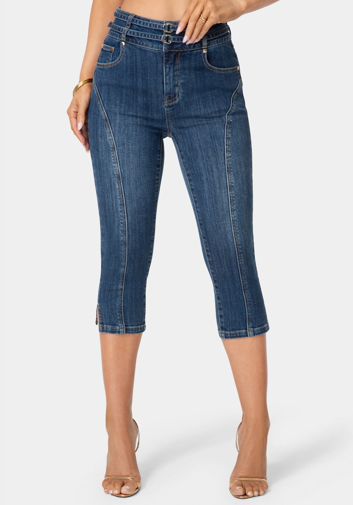 Double Belted Denim Capri
