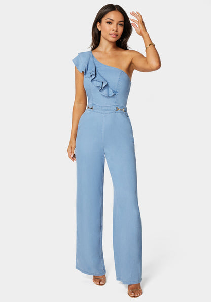 Palazzo Leg One-Shoulder Ruffle Jumpsuit