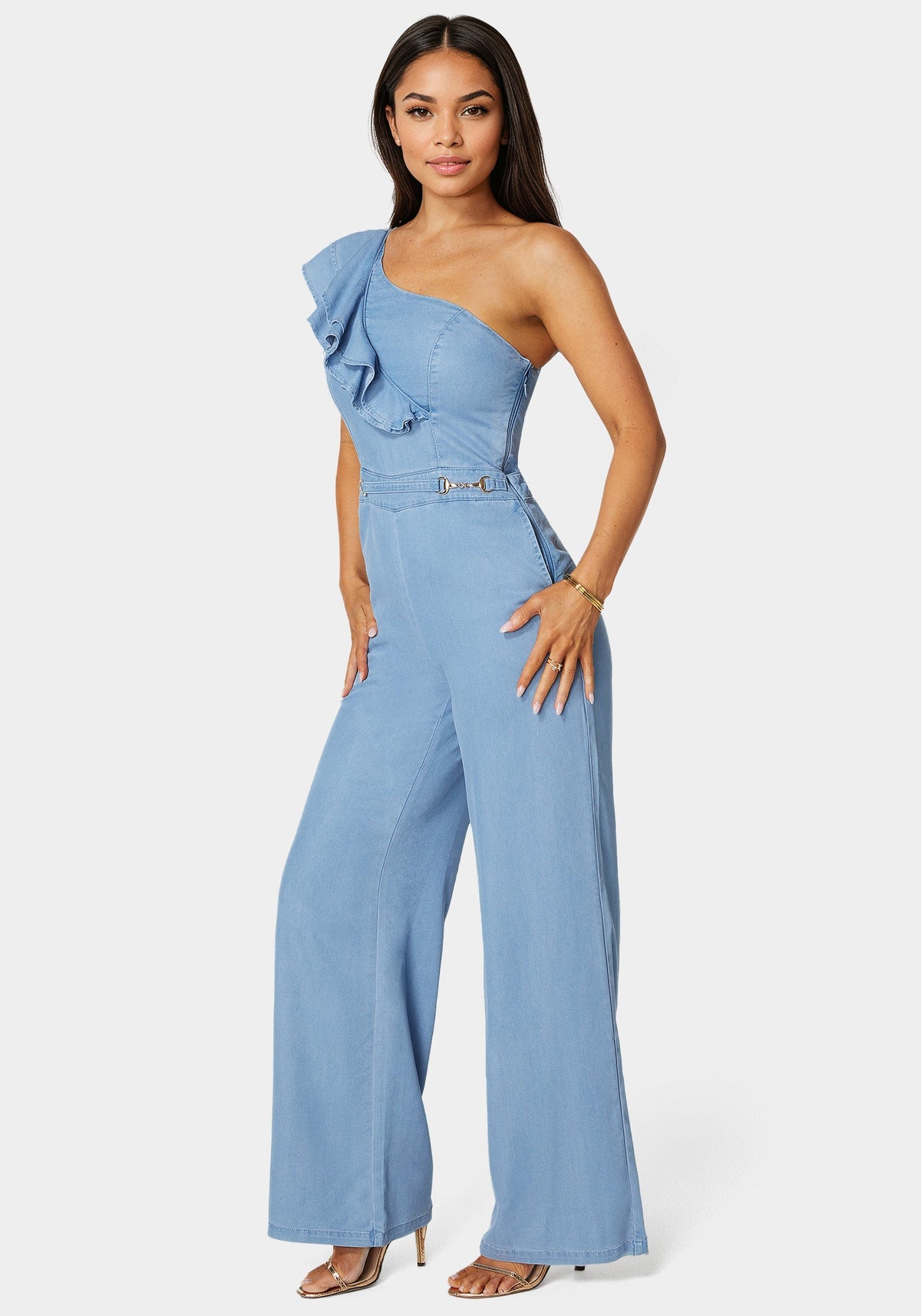 Palazzo Leg One-Shoulder Ruffle Jumpsuit