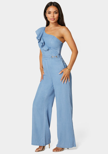 Palazzo Leg One-Shoulder Ruffle Jumpsuit