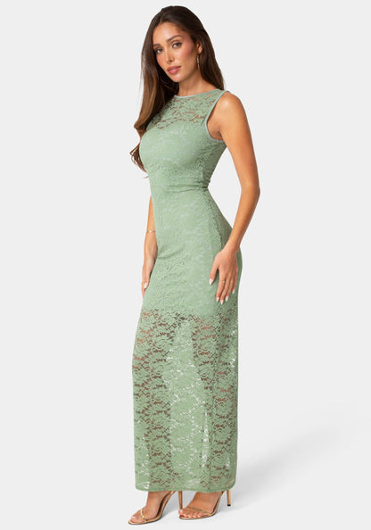 Lace Racer Sleeveless Maxi Dress