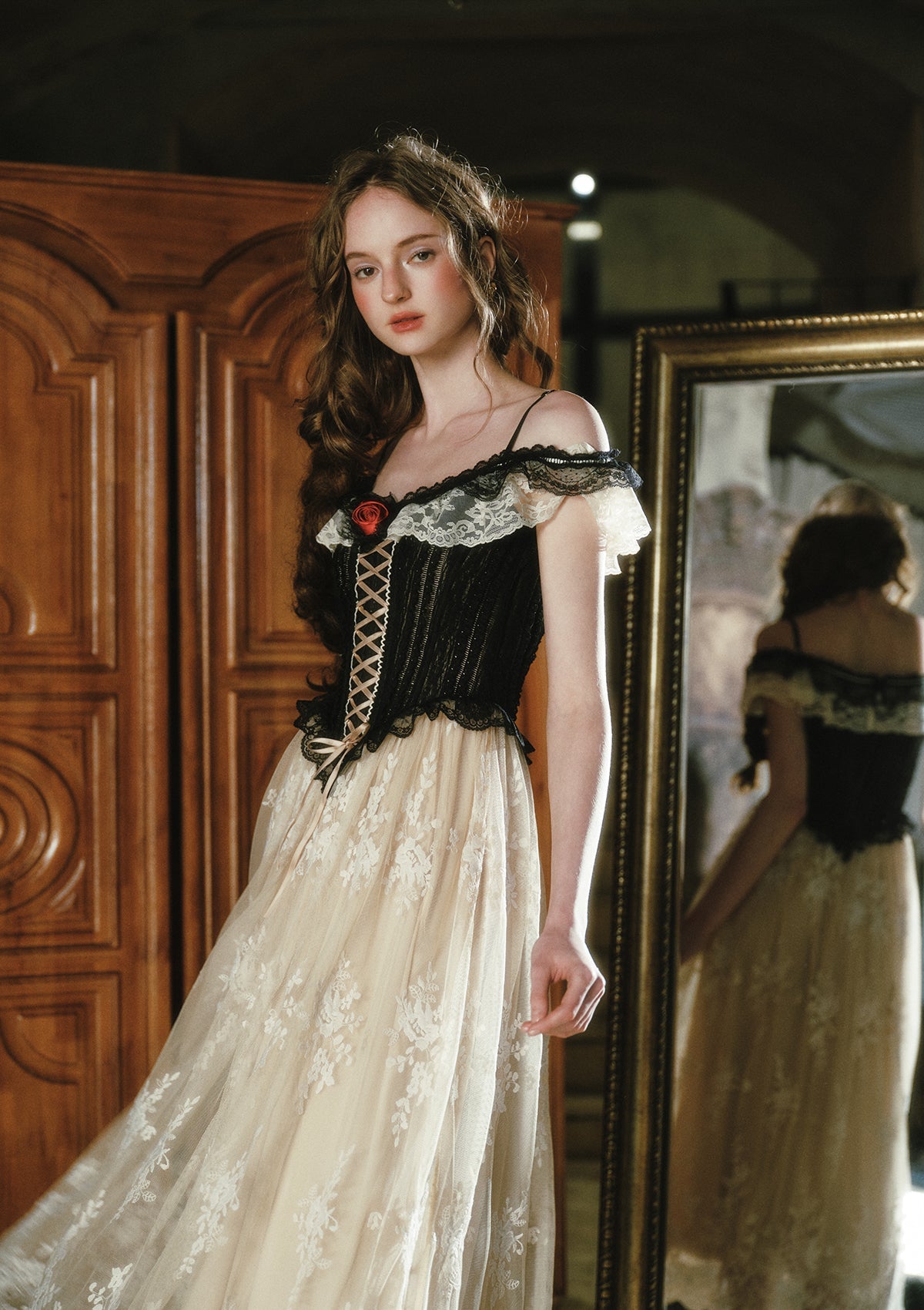 Midnight Crimson  Rose Corset Dress
