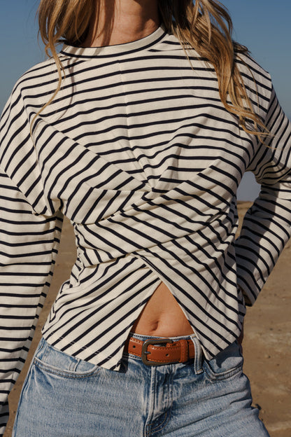 Greer Contrast Stitched Rectangle Buckle Belt Brown