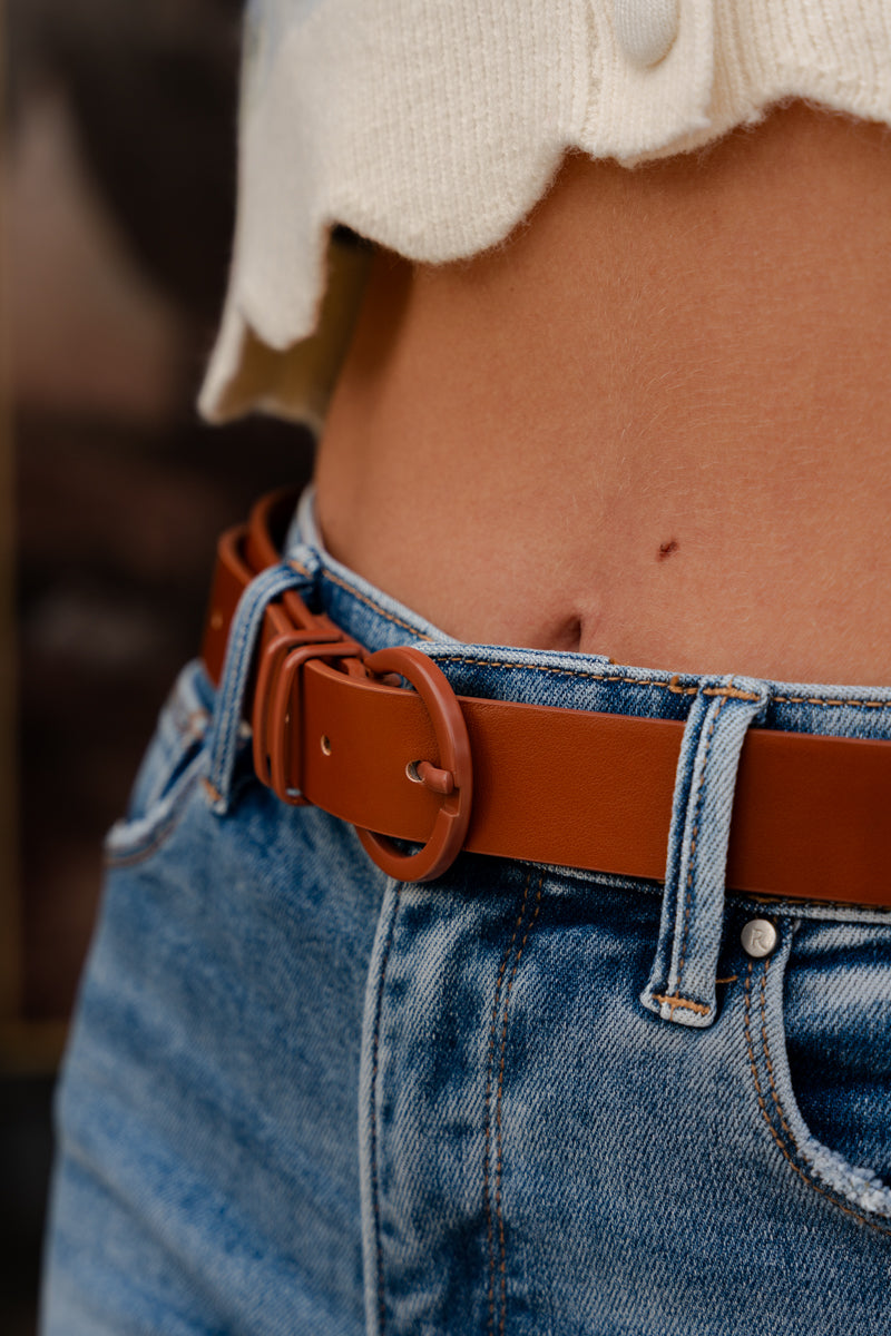Maleah Faux Leather Buckle Belt Brown