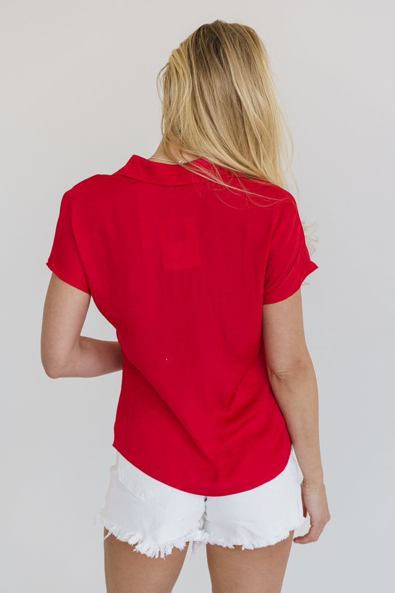 Marjorie Short Sleeve Button Down Top Red