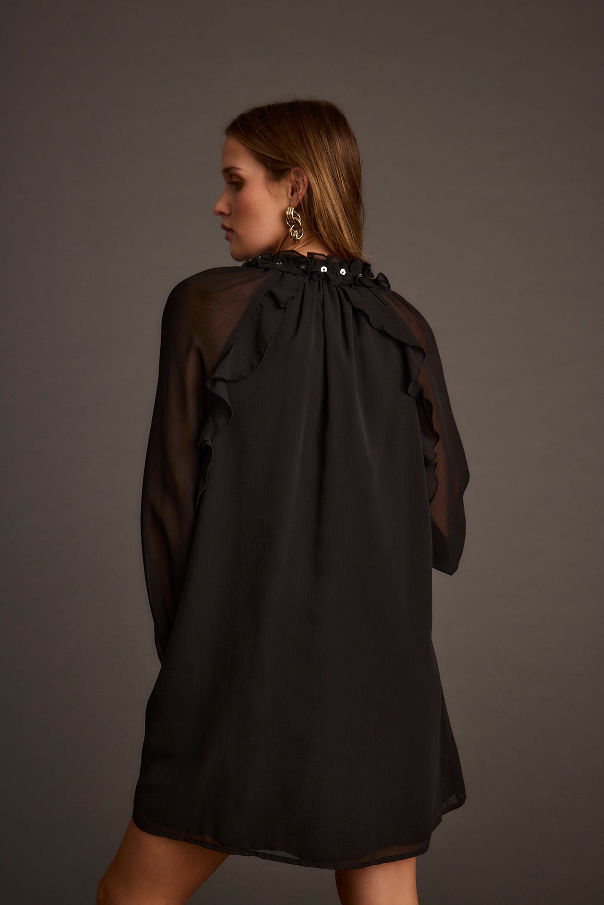 Alice Black Chiffon Mini Dress