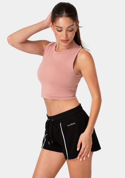 Double Front Seamless Cropped Tank With Foil Logo