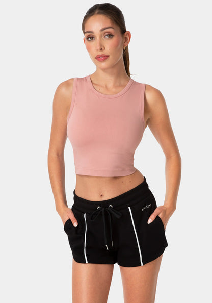 Double Front Seamless Cropped Tank With Foil Logo