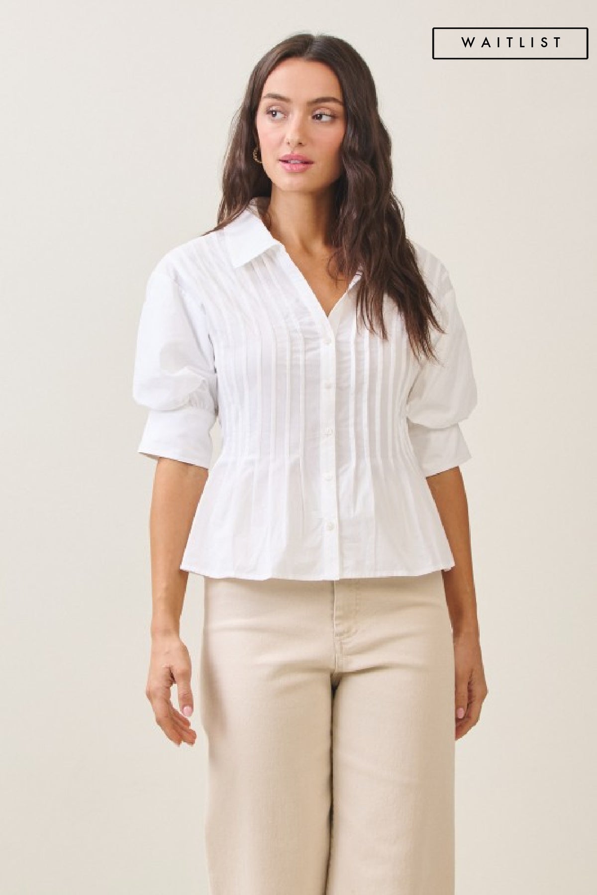 Waitlist 7/1 • Veda Short Puff Sleeve Button Down Pintuck Top Ivory
