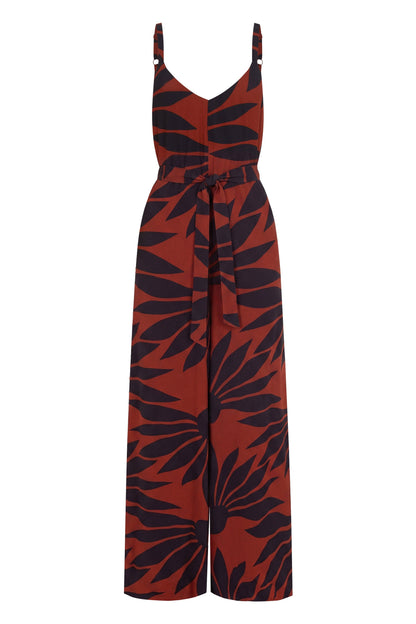 Delilah Jumpsuit In Chocolate Strawflower