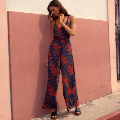 Delilah Jumpsuit In Chocolate Strawflower