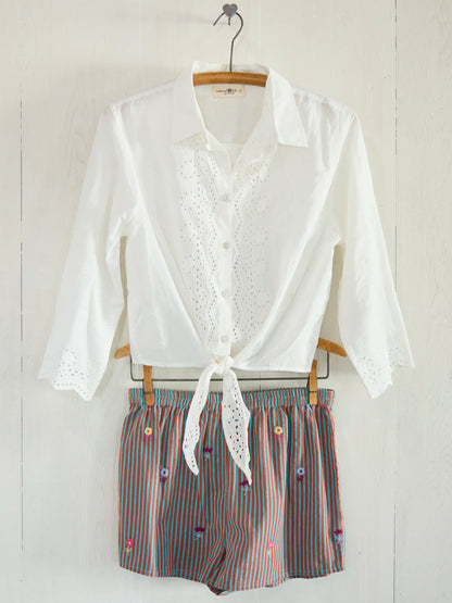 Lyla Cotton Eyelet Tie Top - White