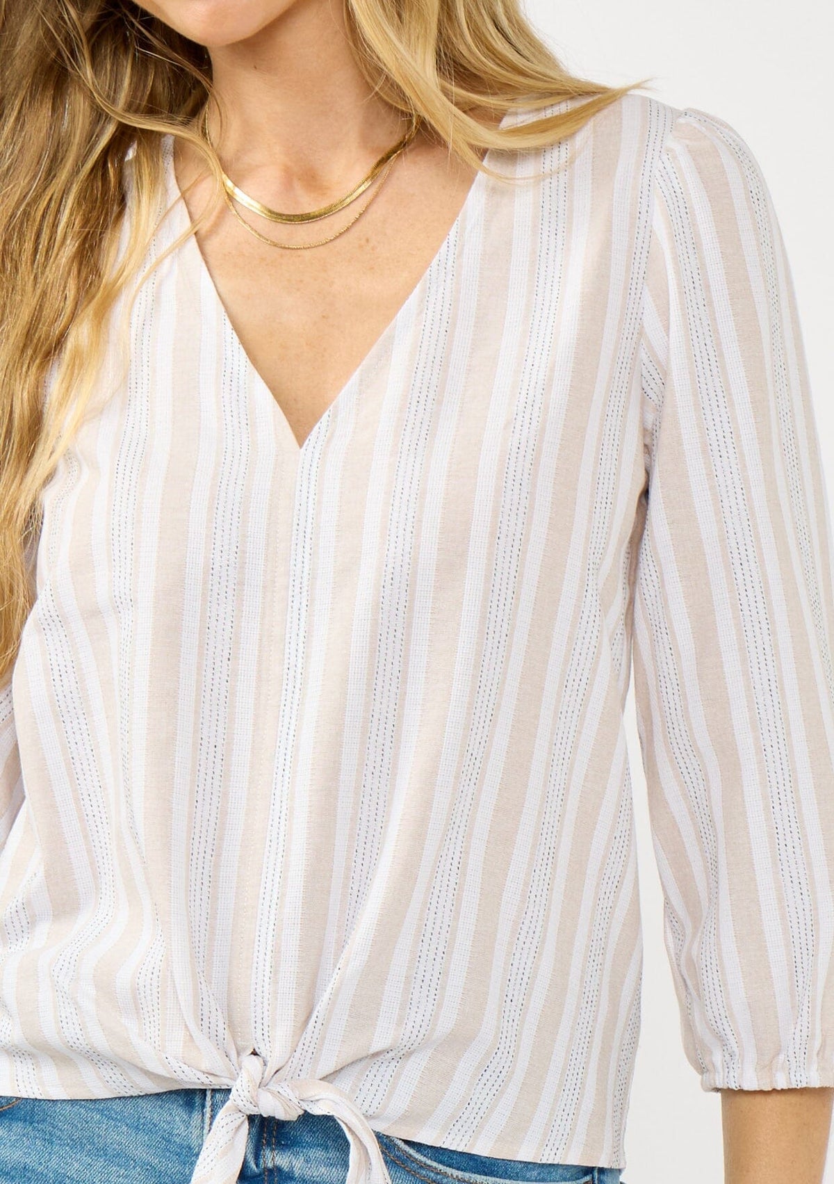 Nia Striped Tie Front Top
