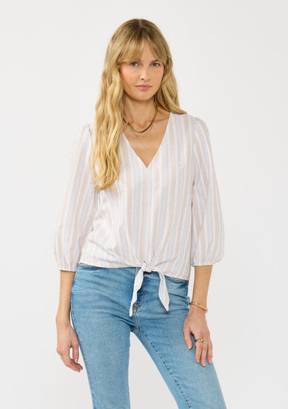 Nia Striped Tie Front Top
