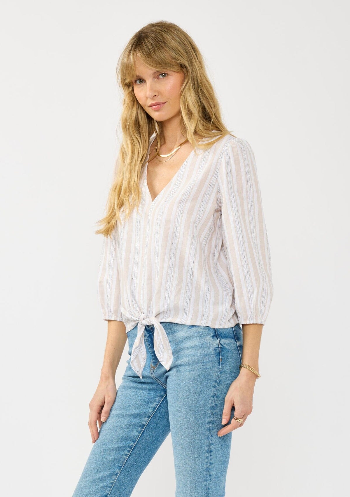 Nia Striped Tie Front Top