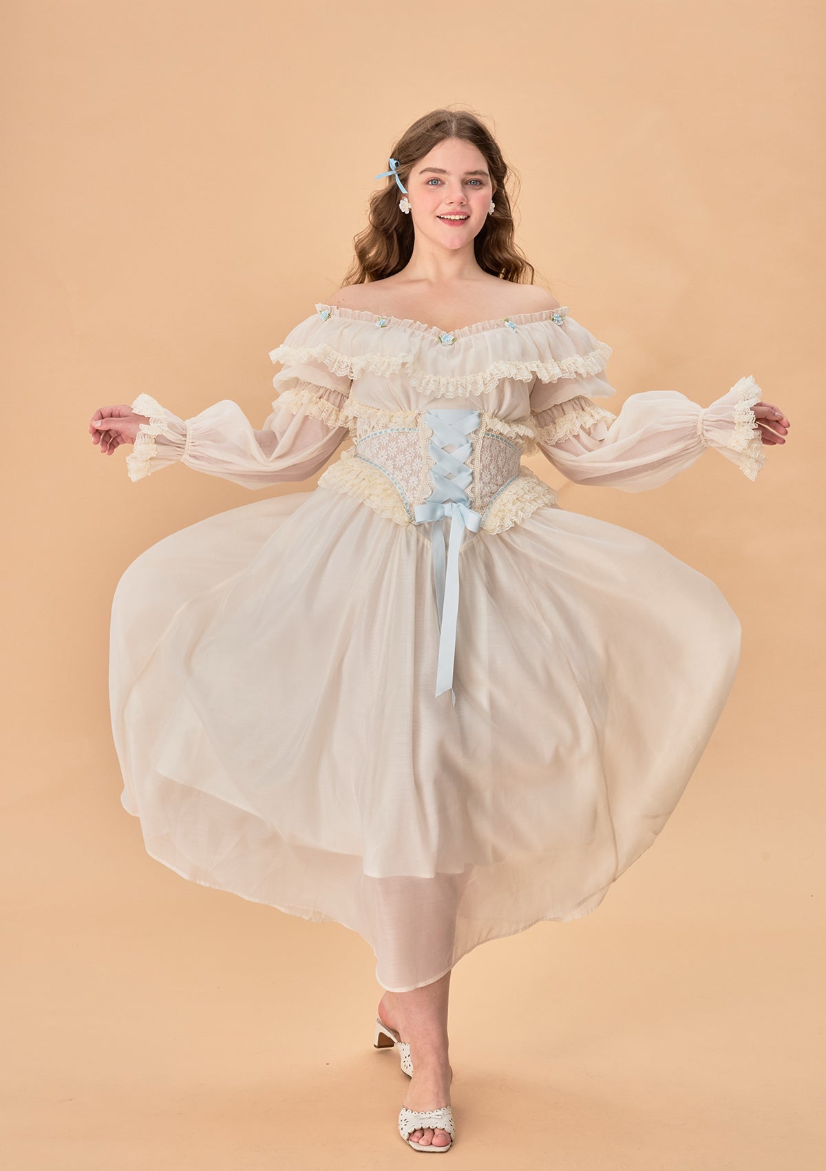 （US Exclusive）Curve & Plus Blue Hydrangea Corset Dress