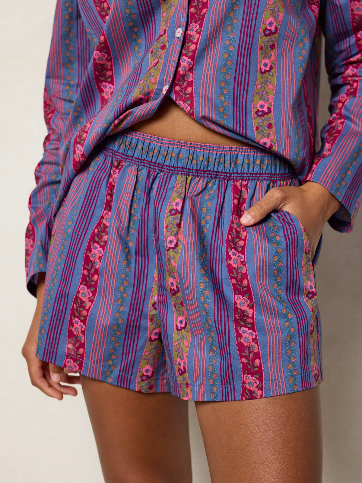 Mix & Match Cotton Pajama Shorts - Retro Ribbons Navy