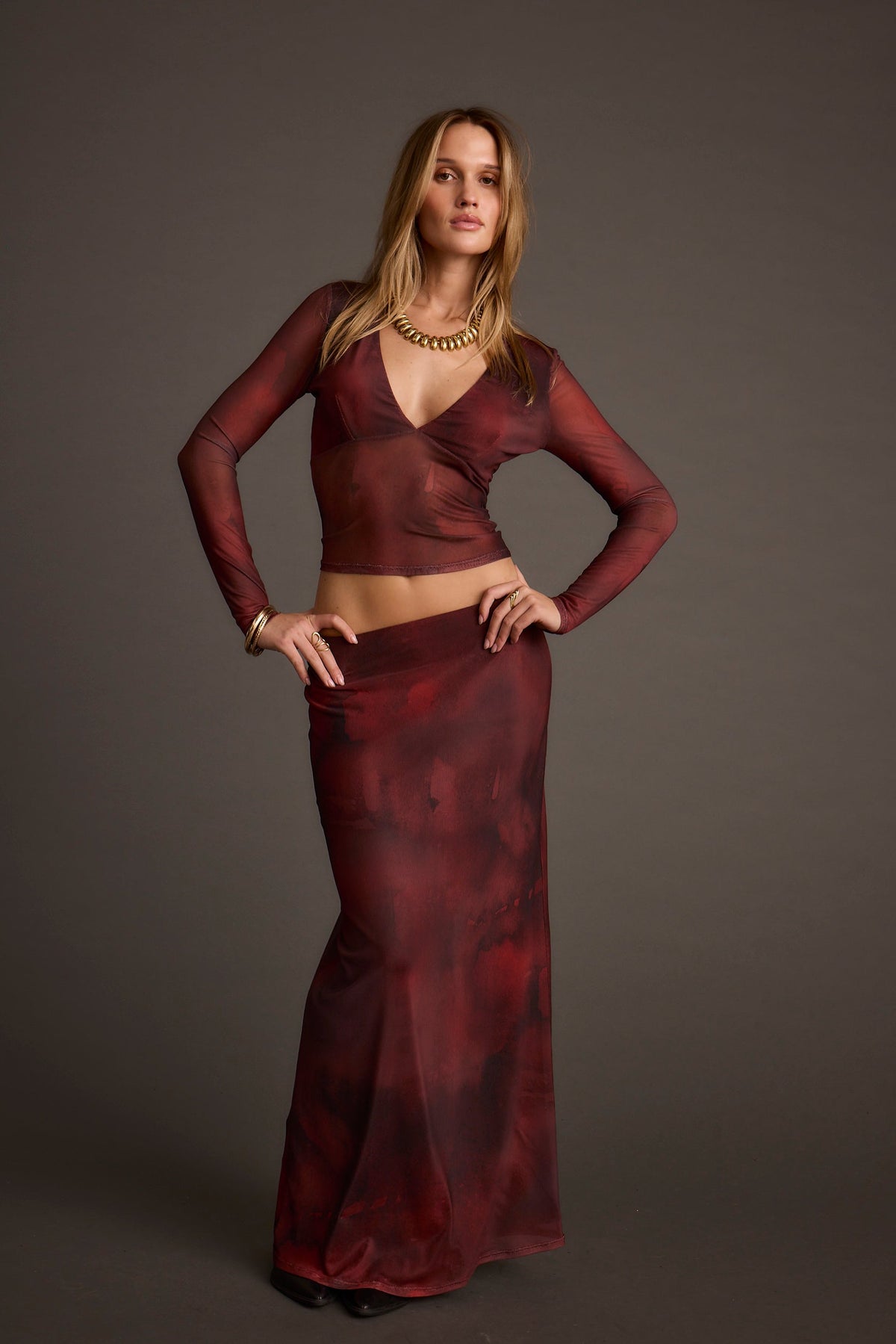 Julia Mulberry Blur Mesh Maxi Skirt