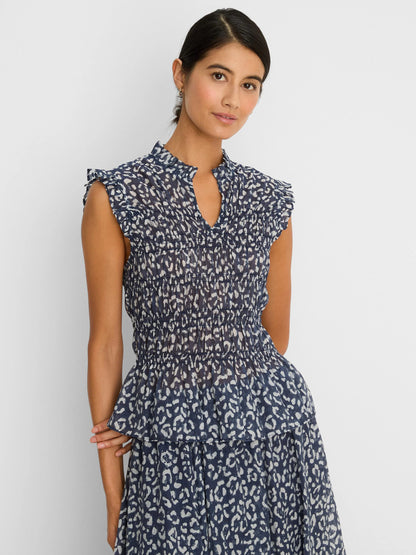 Leopard Sketch Smocked Top