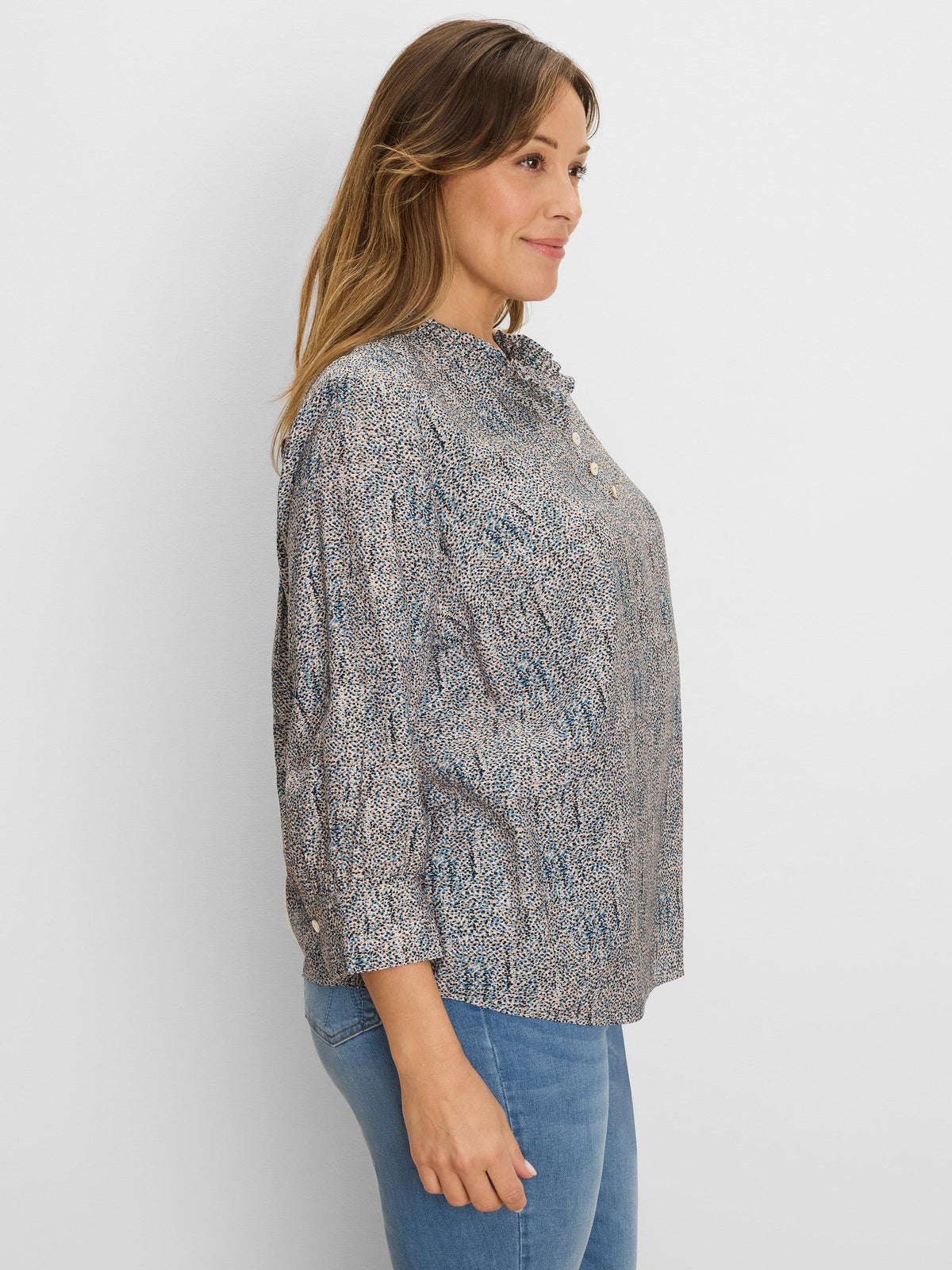 Sun Speckle Ruffle Neck Top