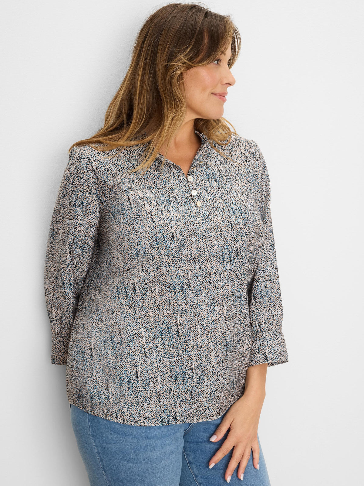 Sun Speckle Ruffle Neck Top
