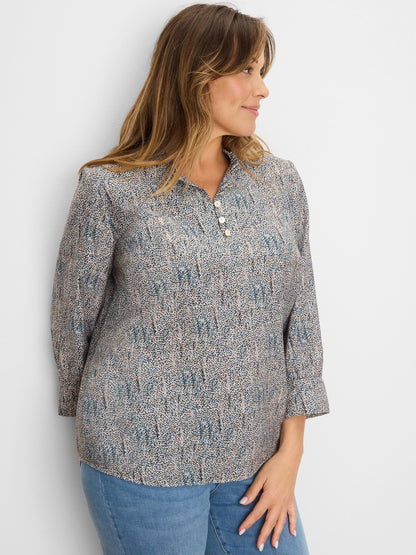 Sun Speckle Ruffle Neck Top