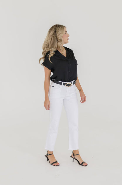 Callie Short Sleeve Button Down Top Black