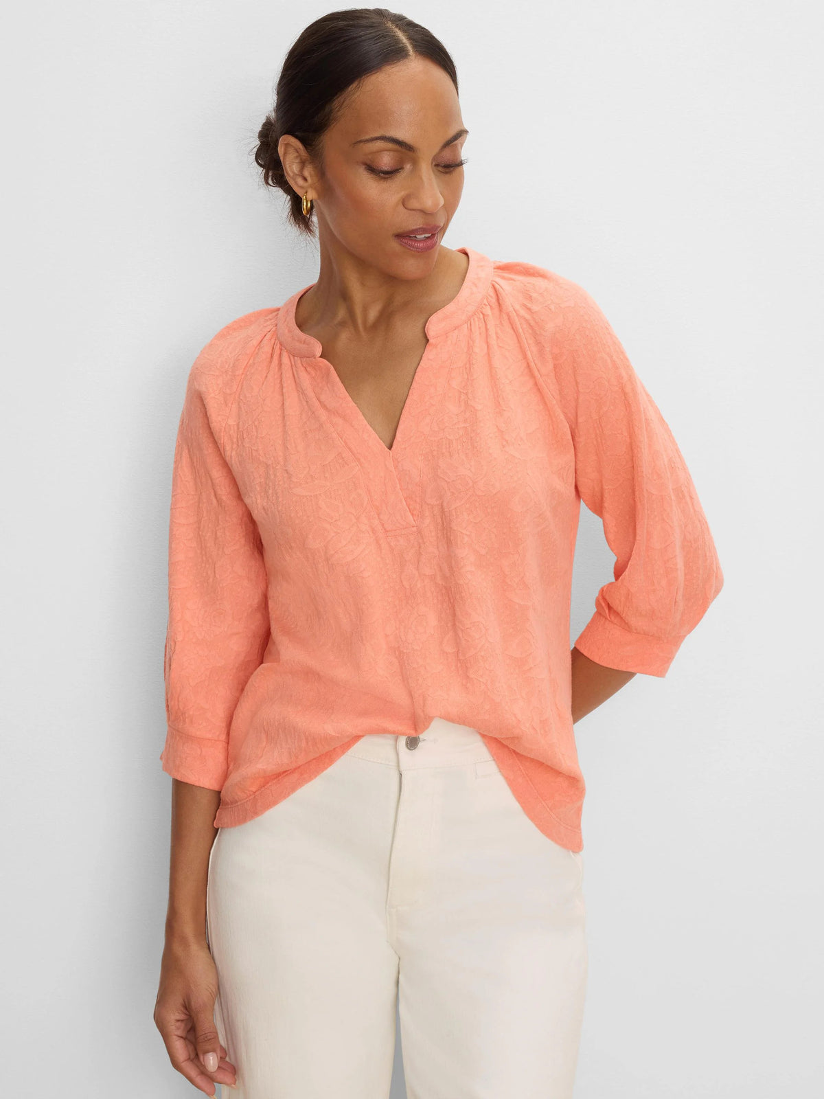 NZT Lace Knit Split Neck Top