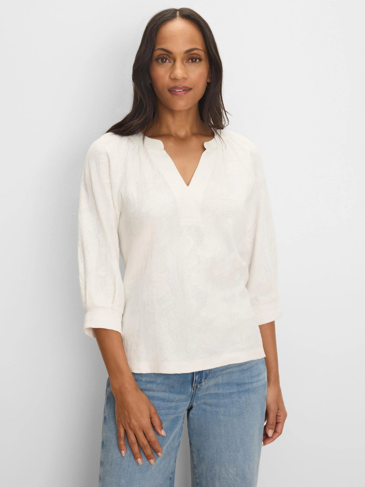 NZT Lace Knit Split Neck Top