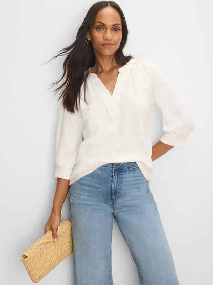NZT Lace Knit Split Neck Top