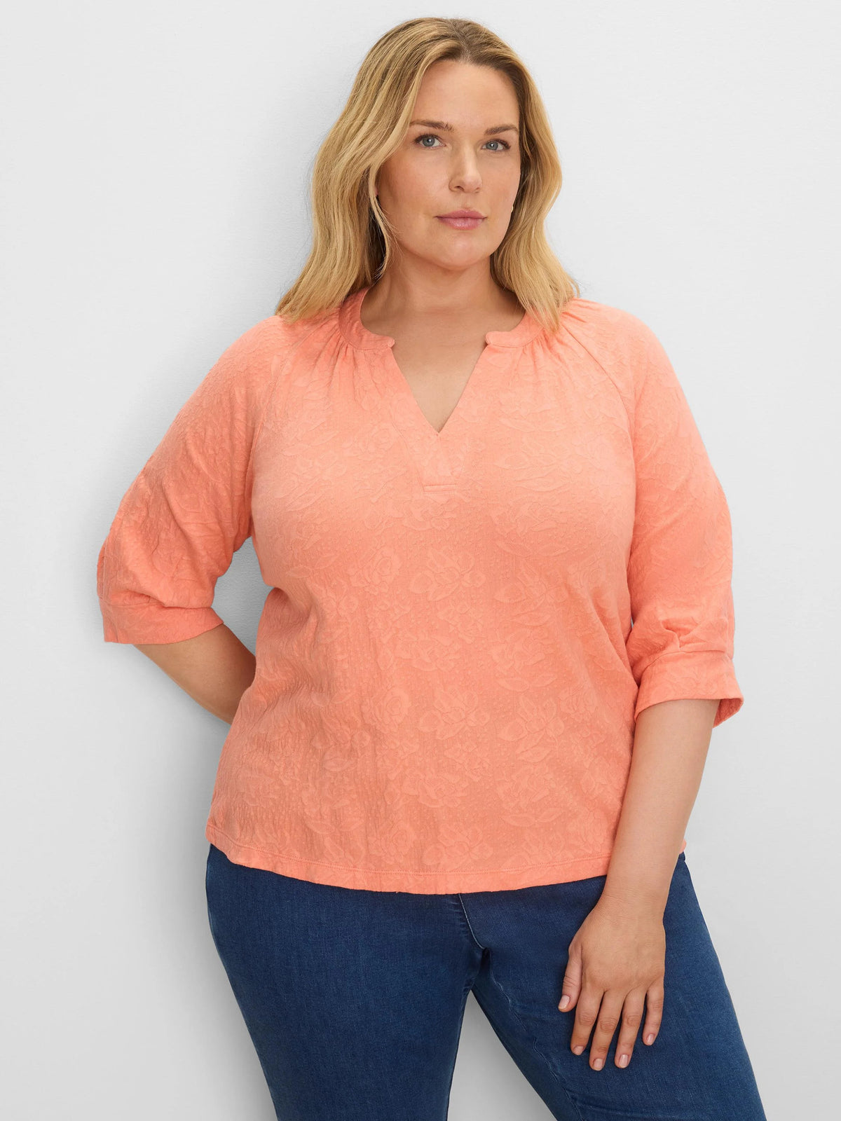 NZT Lace Knit Split Neck Top