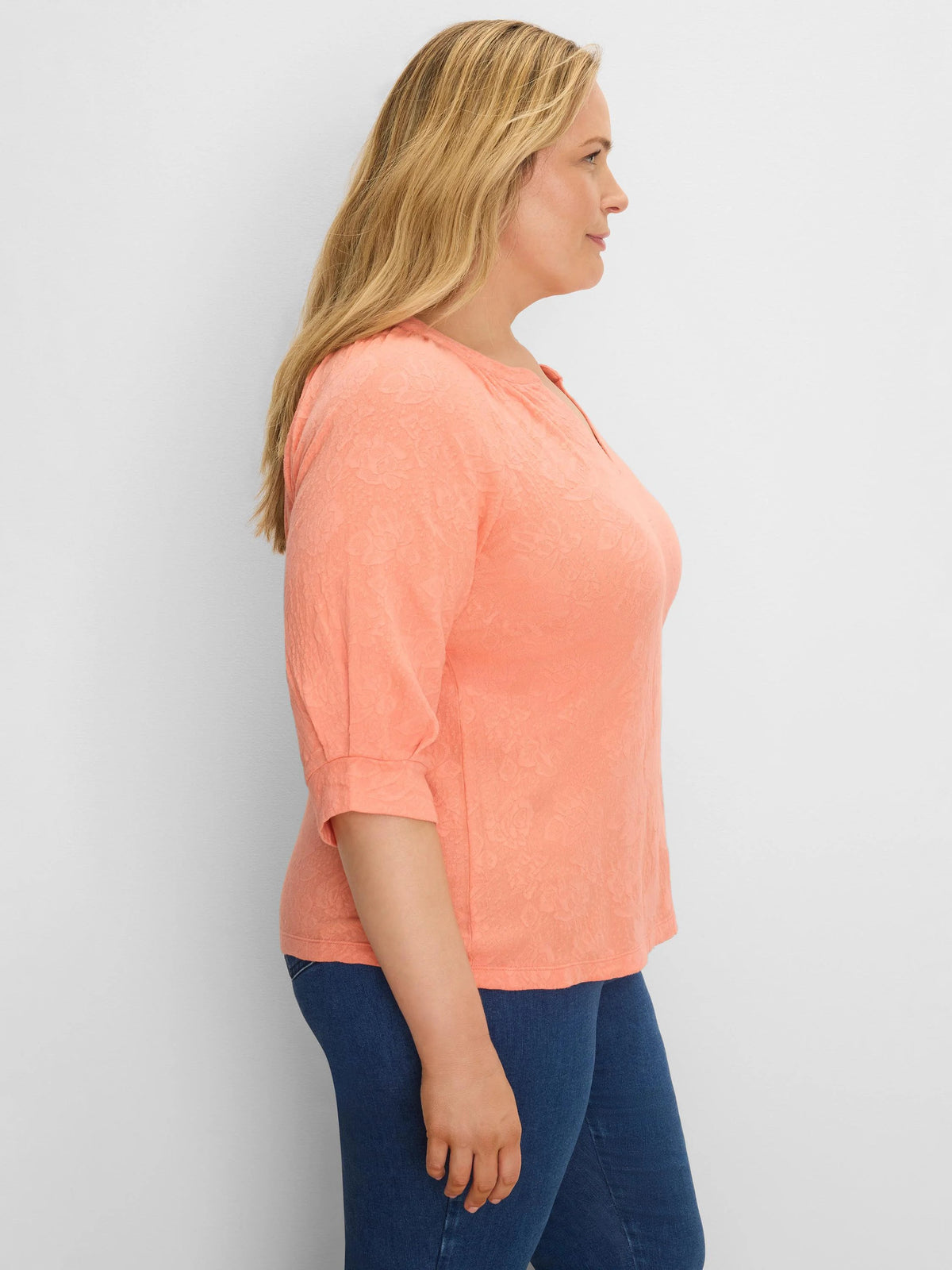 NZT Lace Knit Split Neck Top