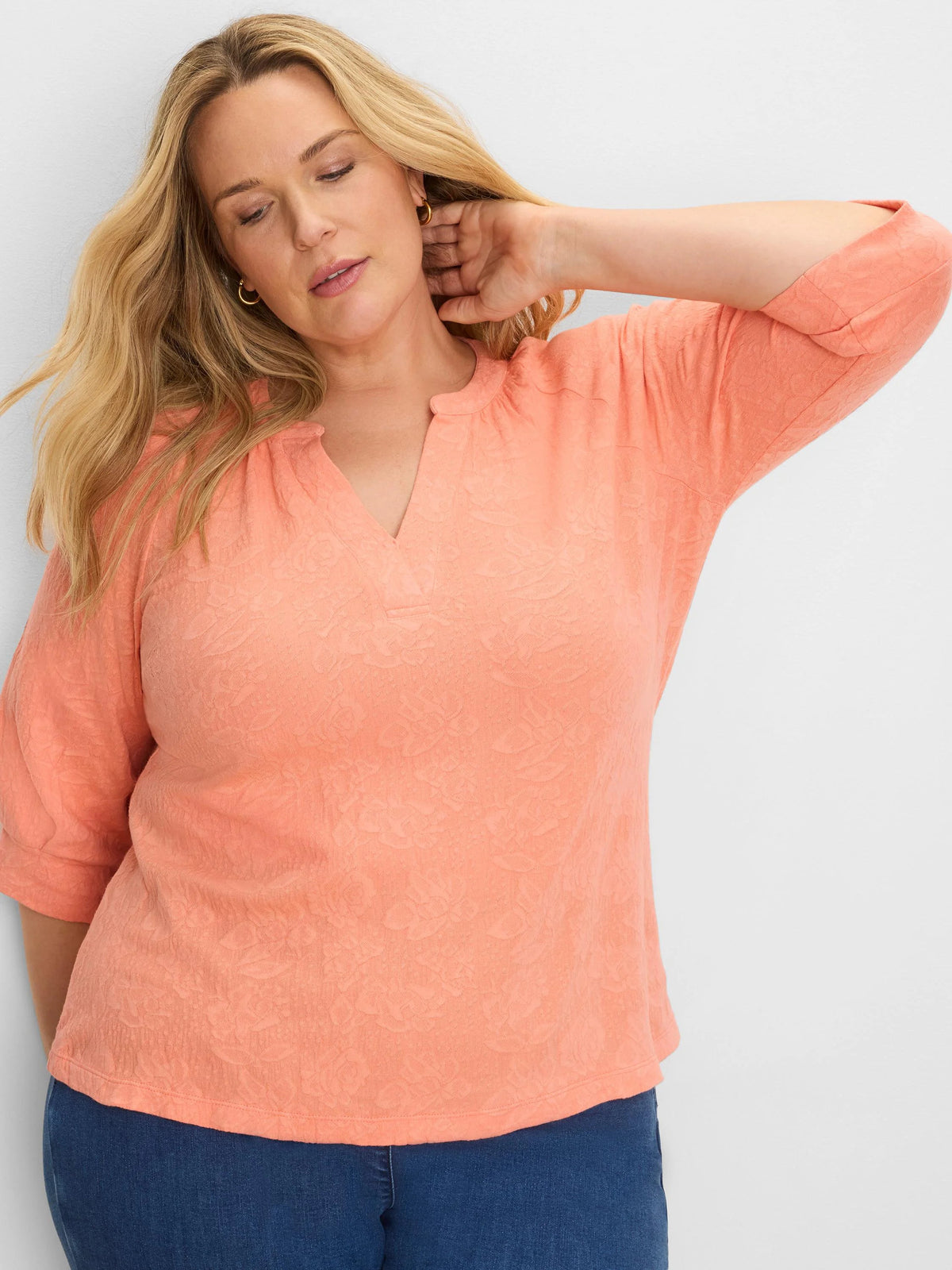 NZT Lace Knit Split Neck Top