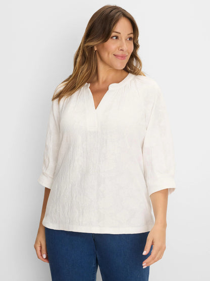 NZT Lace Knit Split Neck Top