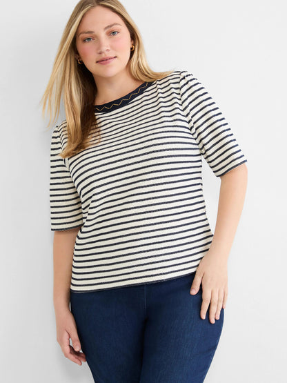 Embroidered Boatneck Top