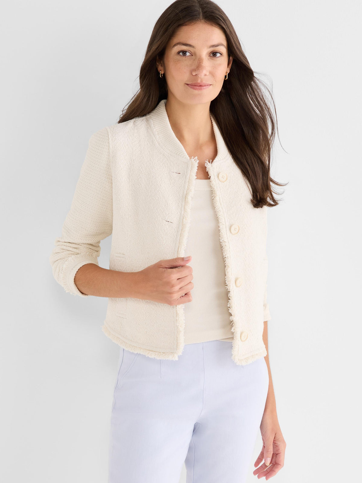 Fringe Mix Knit Bomber Jacket