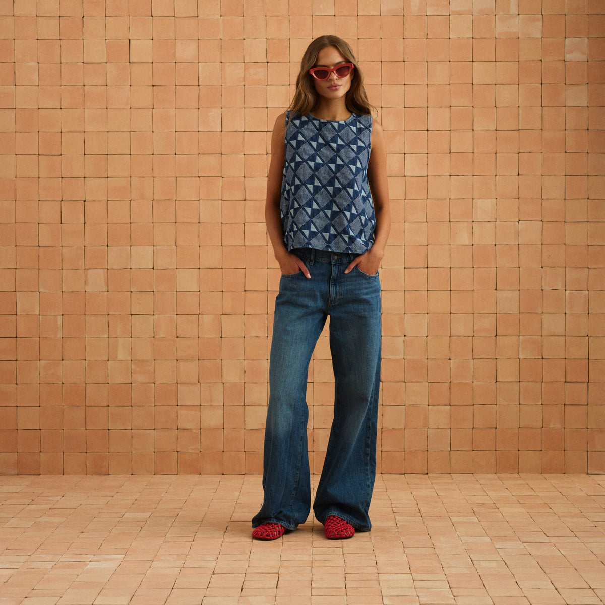 Sim Top In Abstract Denim