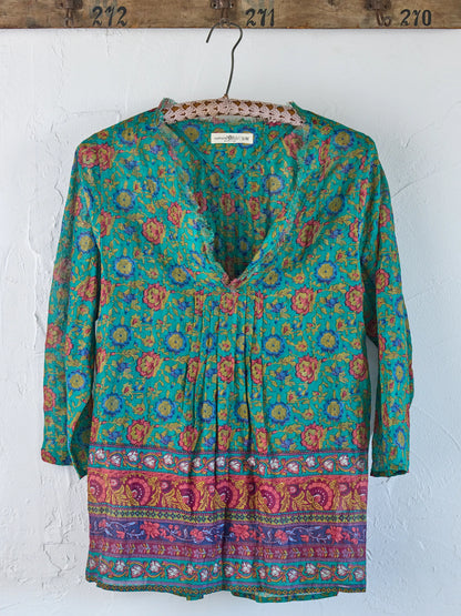Cotton Tunic-In-A-Bag - Peony Border Teal