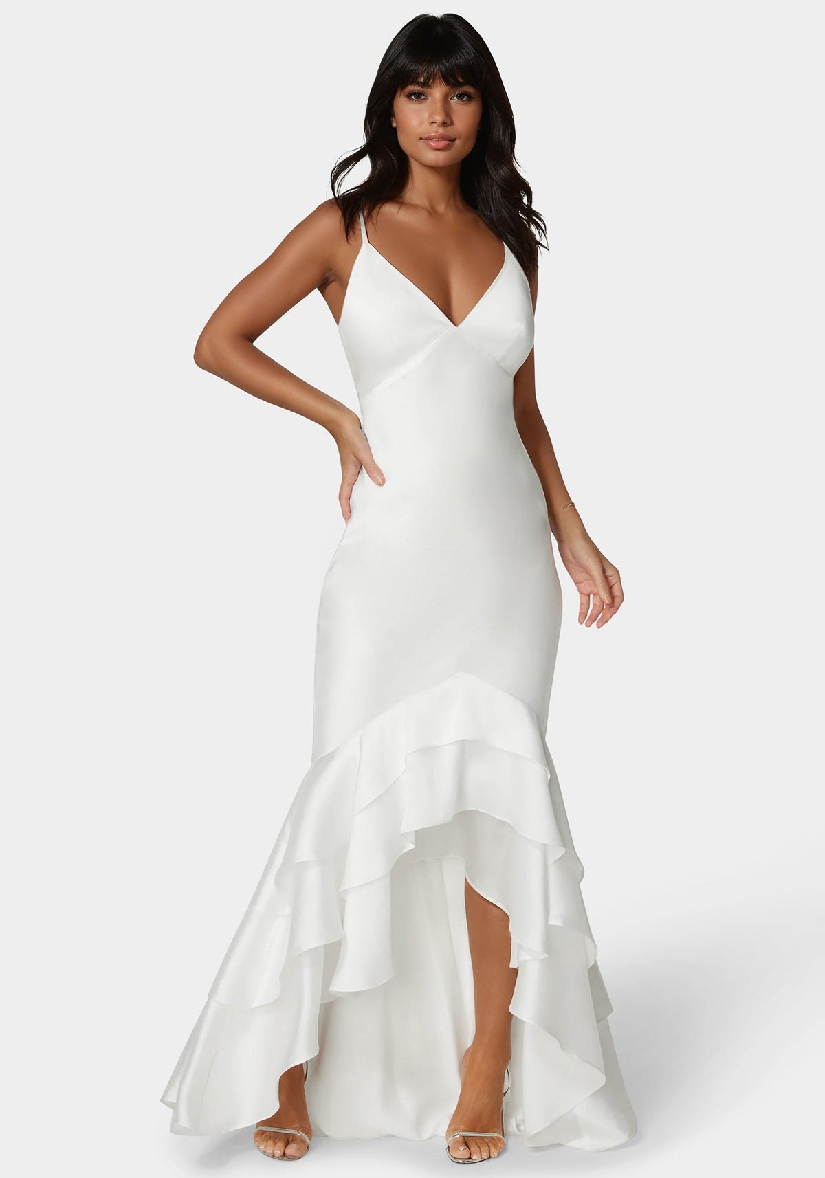 Tiered Satin High Low Gown