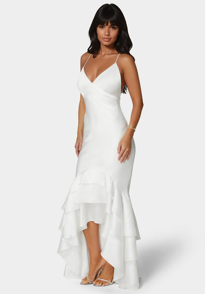 Tiered Satin High Low Gown