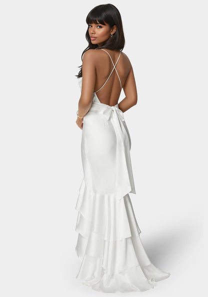 Tiered Satin High Low Gown