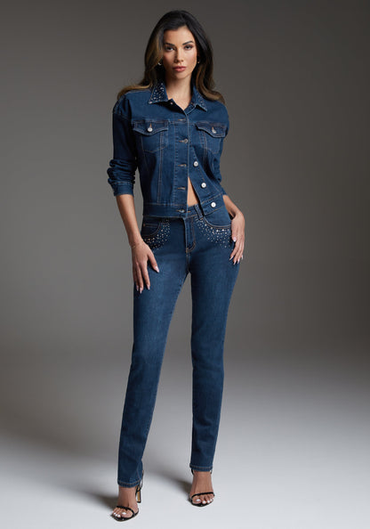 bebe Slim Jean Embellished With Crystals by Swarovski