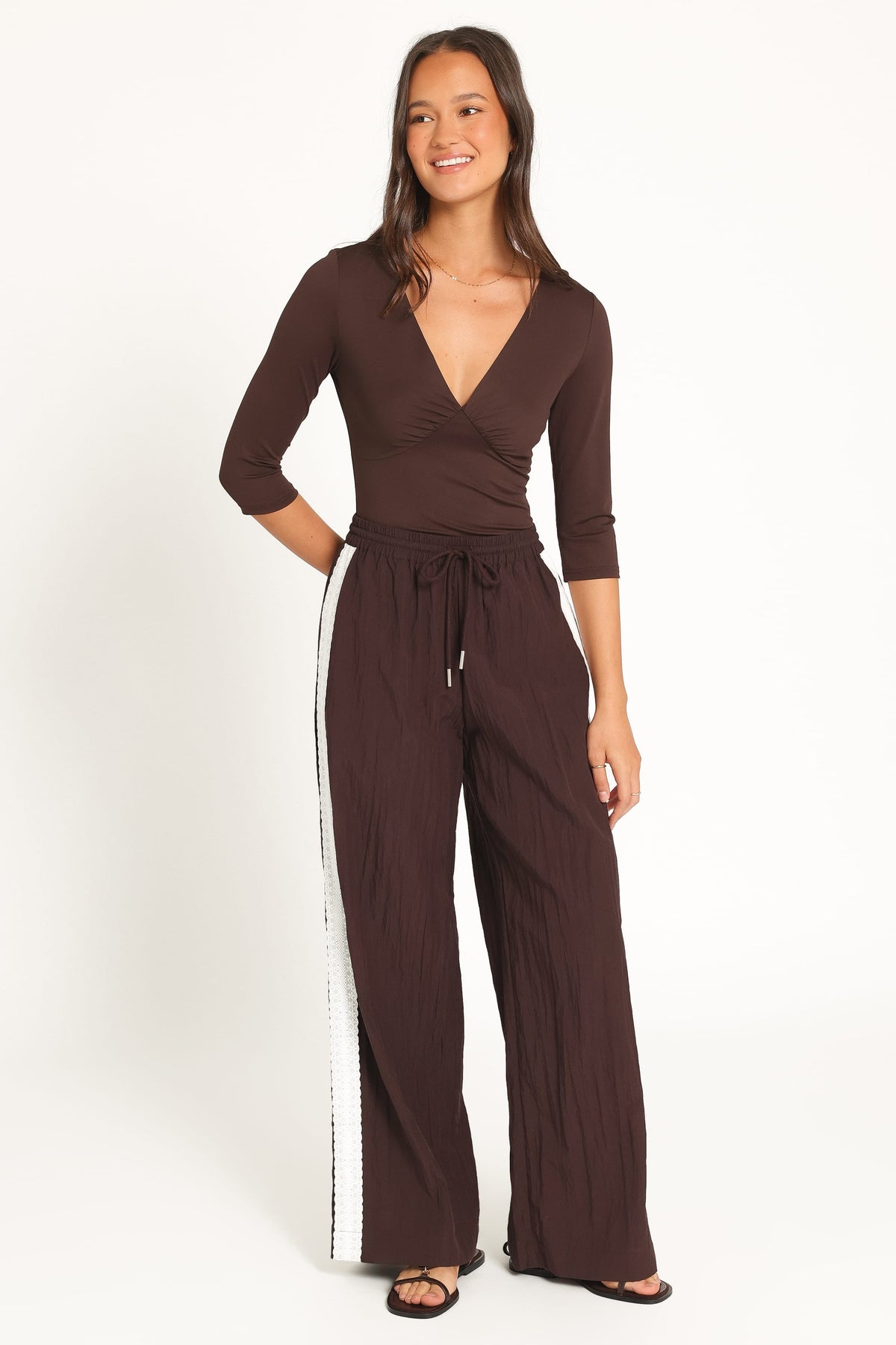 Arlena Lace Trim Pants - Espresso